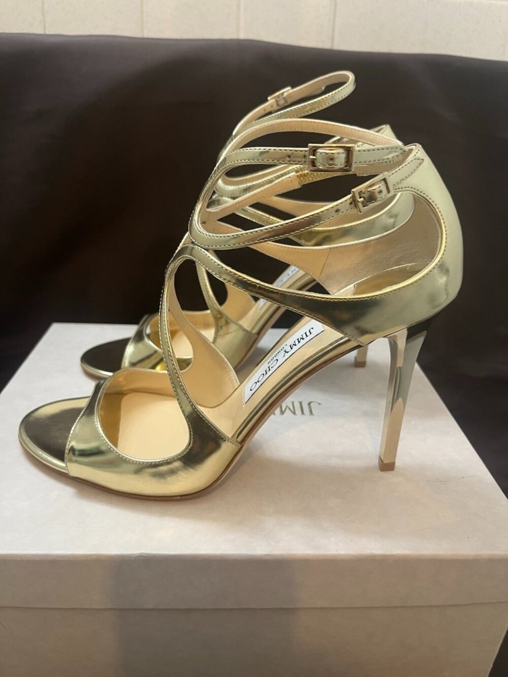 Jimmy Choo Scrappy Mirror Leather Gold Sandals